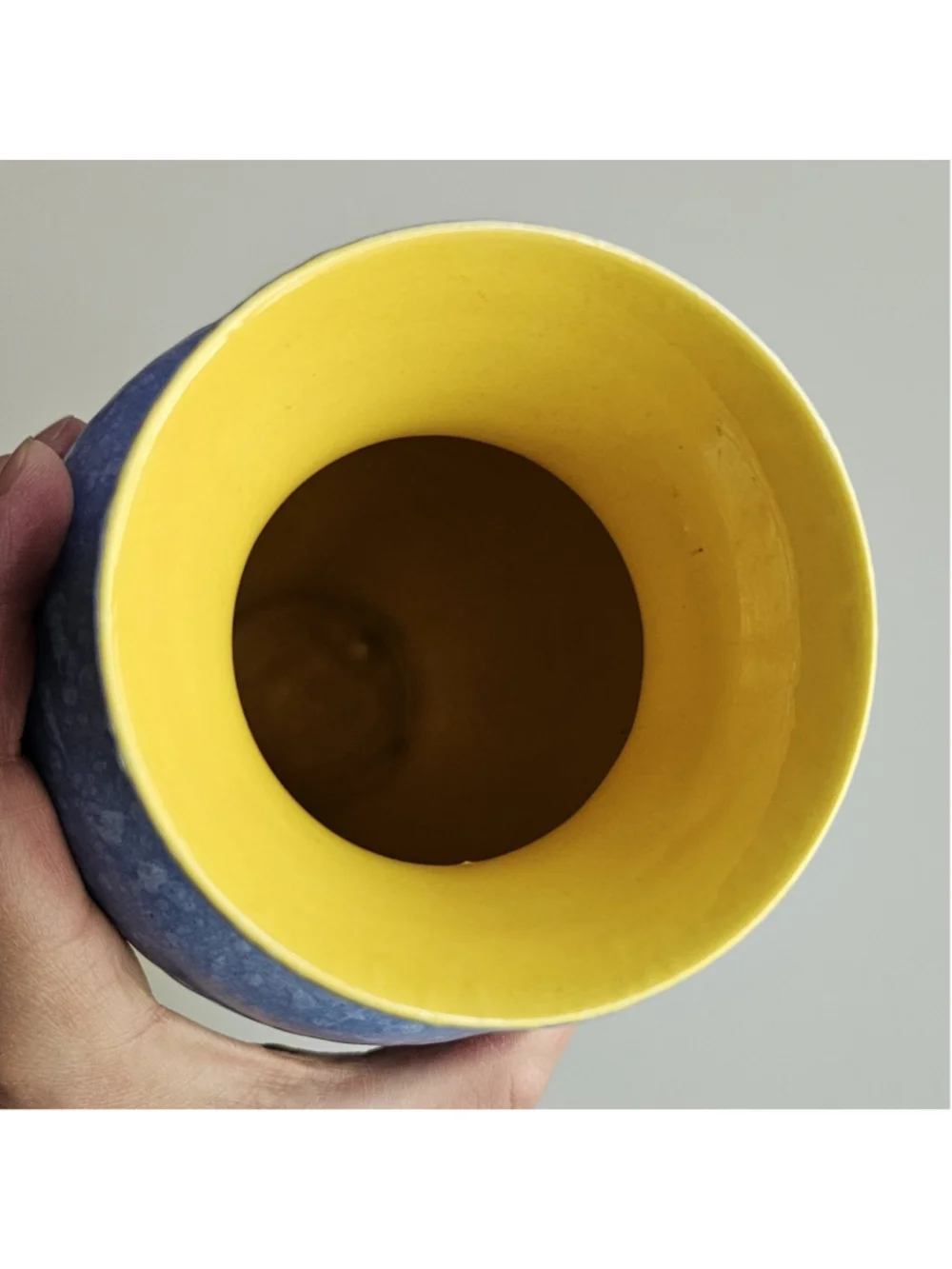 Dumler & Breiden 1250-20 West Germany Art Pottery Vase Blue Speckle Yellow MCM